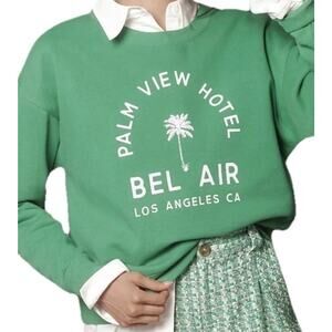 Anthropologie Maeve City Crew Sweatshirt Green Palm View Hotel Size 4x Preppy